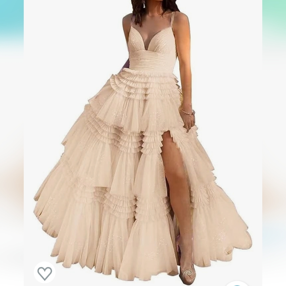 Tulle Ball Gown w/High Slit & Corset Back